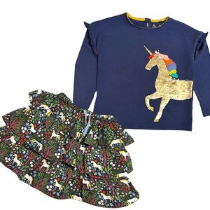 🦄 Mini Boden Stormy Blue Unicorn Tier SKIRT Size 7-8 Y 🦄